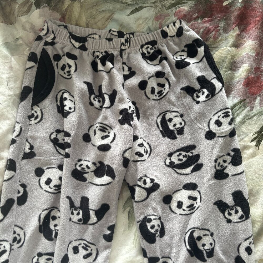 Cozy Panda Fleece Pajama Pants – Ultra-Soft Sherpa, Gray, Size S